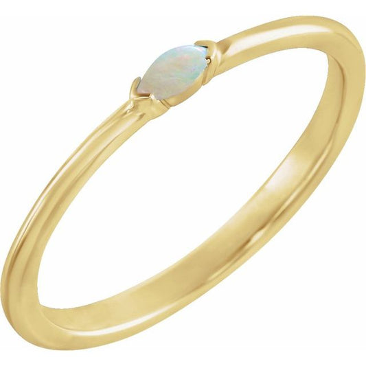 14K Yellow Gold Marquise 4 X 2 Mm Polished Natural Ethiopian Opal Stackable Ring, Size 7