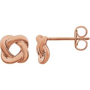 14K Rose Gold 7 X 7 Mm Pair Friction Backs Included Polished Knot Earrings