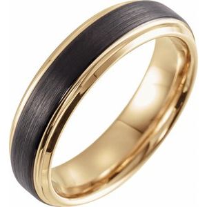 18K Yellow Gold & Black PVD Tungsten 6 mm Beveled Stepped Edge Band