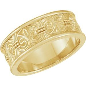 14K Yellow Gold 7.5 Mm Polished Fleur-De-Lis Band Size 8