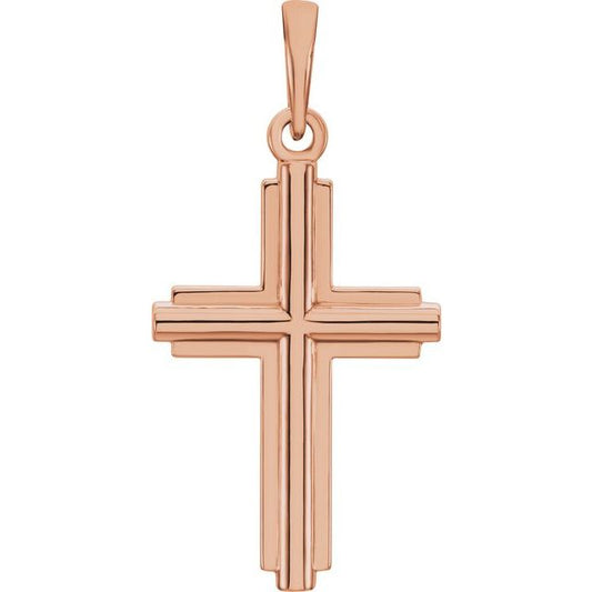 14K Rose Gold 25.1 X 12.5 Mm Polished Cross Pendant