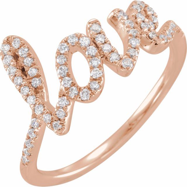 14K White Or Rose Gold Round Polished 1/4 Ctw Natural Diamond Love Ring, Size 7
