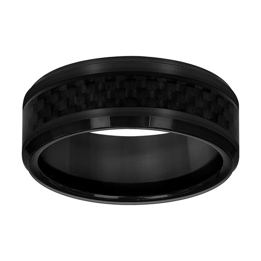 Tungsten Mens Black Carbon Fiber Inlay Comfort-fit 8mm Sizes 7 - 14 Wedding Band
