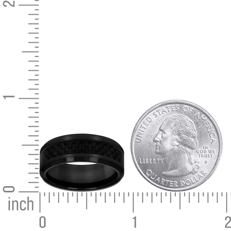 Tungsten Mens Black Carbon Fiber Inlay Comfort-fit 8mm Sizes 7 - 14 Wedding Band