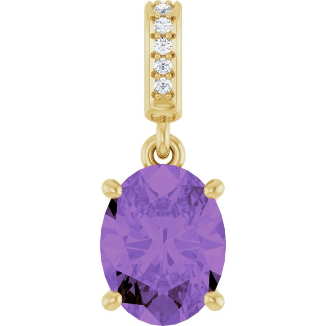 14K Yellow Gold Oval 9 X 7Mm I1, G-H Polished Natural Amethyst And .03 Ctw Natural Diamond Charm/Pendant