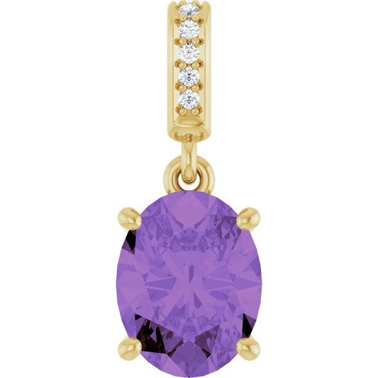 14K Yellow Gold Oval 9 X 7Mm I1, G-H Polished Natural Amethyst And .03 Ctw Natural Diamond Charm/Pendant