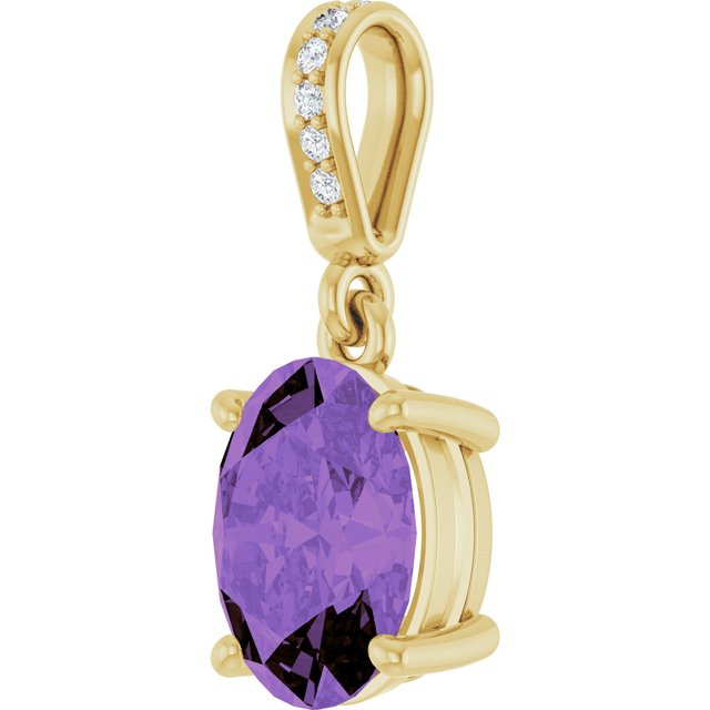 14K Yellow Gold Oval 9 X 7Mm I1, G-H Polished Natural Amethyst And .03 Ctw Natural Diamond Charm/Pendant