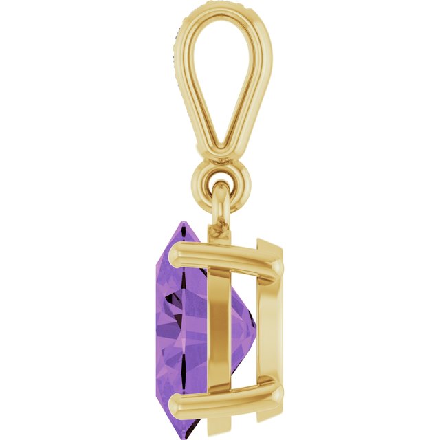 14K Yellow Gold Oval 9 X 7Mm I1, G-H Polished Natural Amethyst And .03 Ctw Natural Diamond Charm/Pendant
