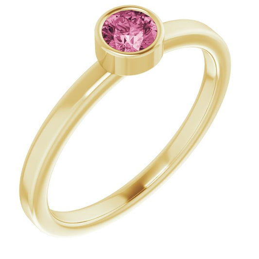 14K Yellow Or White Gold Or Rhodium-Plated Steling Silver Round Polished Natural Gemstone Ring