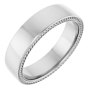 14K White Gold 6 Mm Polished Wheat Pattern Band Size 10.5