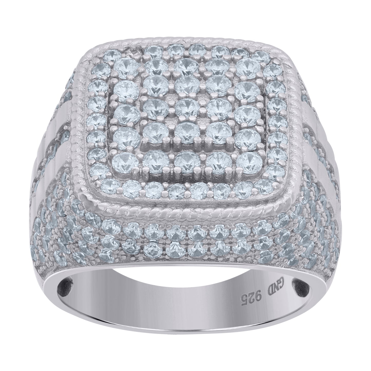 Sterling Silver Mens Cubic-Zirconia Square Head Cluster Fashion Bridal Anniversary Wedding Engagement Band Ring