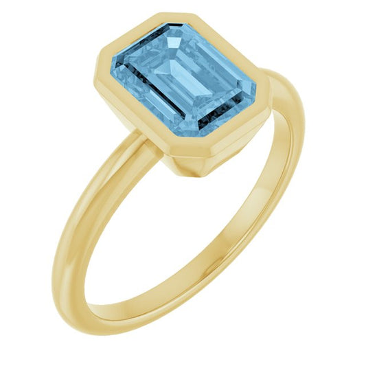 14K Yellow Gold Emerald 8 X 6 Mm Polished Natural Gem Solitaire Bezel-Set Ring Size 7