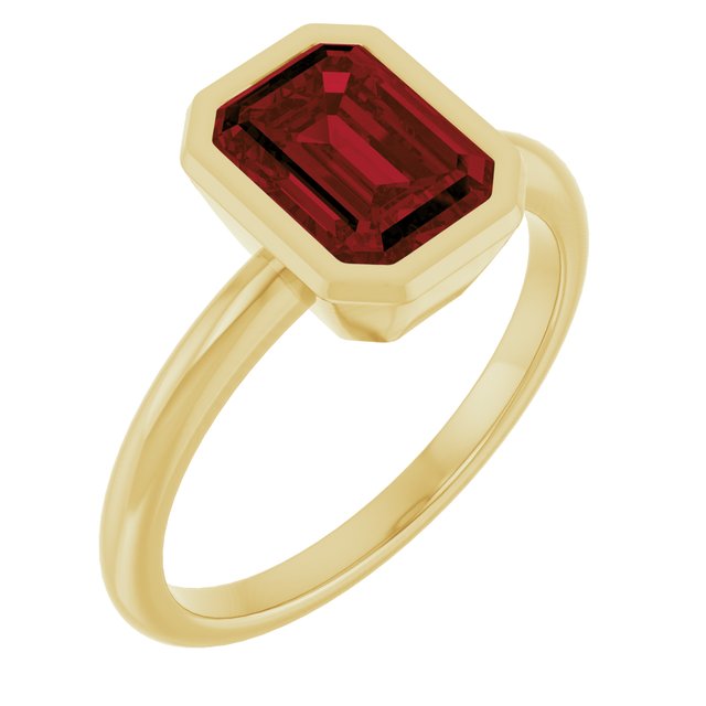 14K Yellow Gold Emerald 8 X 6 Mm Polished Natural Gem Solitaire Bezel-Set Ring Size 7