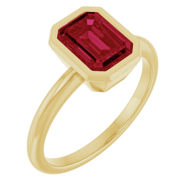 14K Yellow Gold Emerald 8 X 6 Mm Polished Lab-Grown Gem Solitaire Bezel-Set Ring Size 7