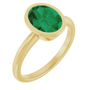 14K Yellow Gold Oval Shape 9 X 7 Mm Lab-Grown Emerald Solitaire Ring Size 7