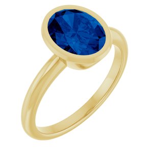 14K Yellow Gold Oval Shape 9 X 7 Mm Lab-Grown Blue Sapphire Solitaire Ring Size 7