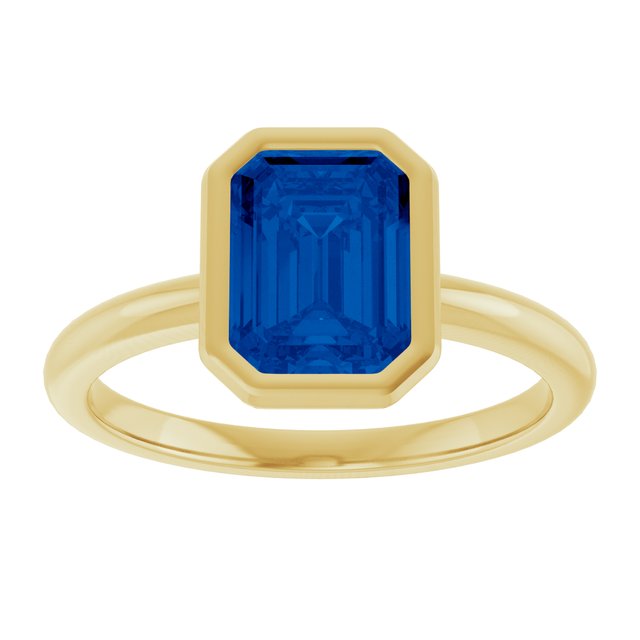 14K Yellow Gold Emerald 8 X 6 Mm Polished Lab-Grown Gem Solitaire Bezel-Set Ring Size 7