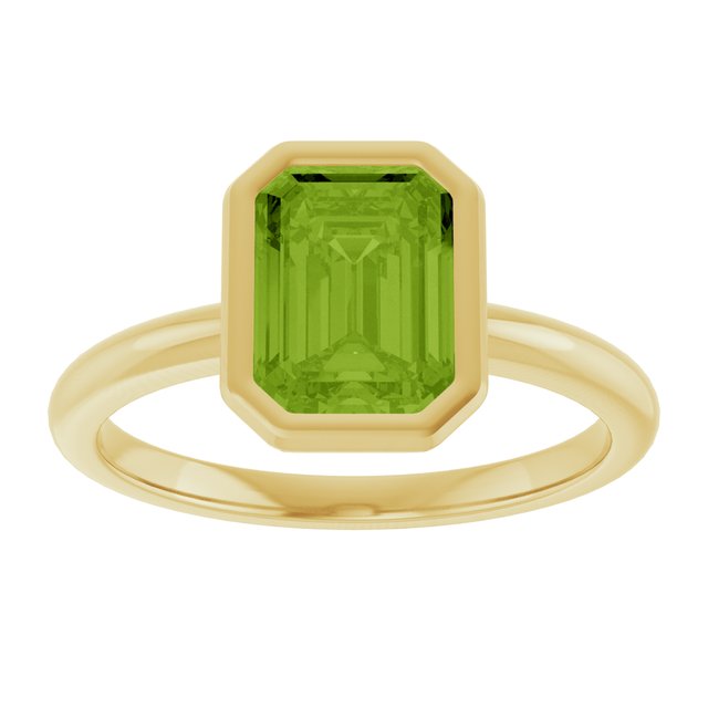 14K Yellow Gold Emerald 8 X 6 Mm Polished Natural Gem Solitaire Bezel-Set Ring Size 7
