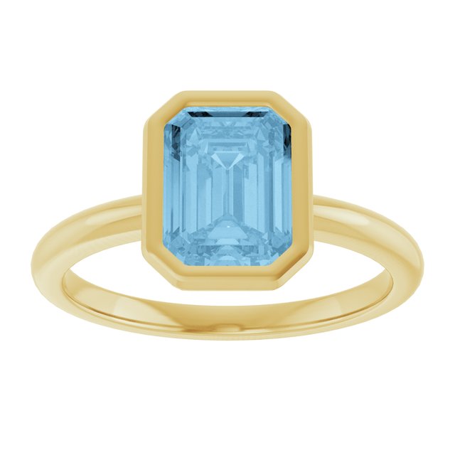 14K Yellow Gold Emerald 8 X 6 Mm Polished Natural Gem Solitaire Bezel-Set Ring Size 7