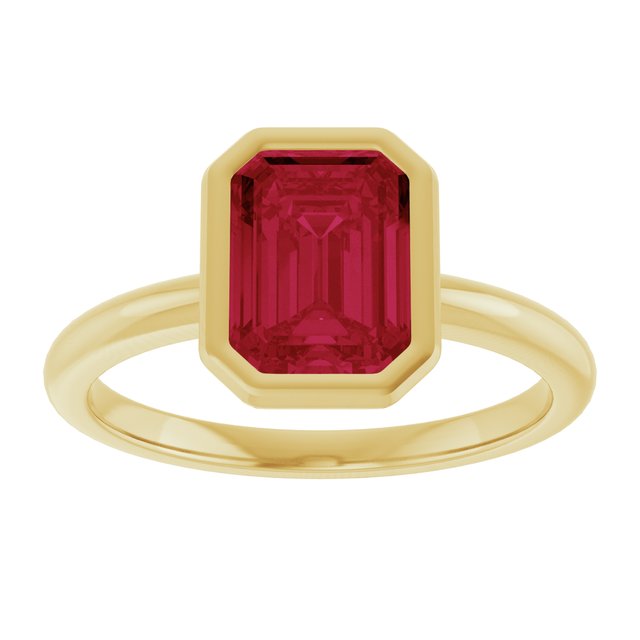 14K Yellow Gold Emerald 8 X 6 Mm Polished Lab-Grown Gem Solitaire Bezel-Set Ring Size 7