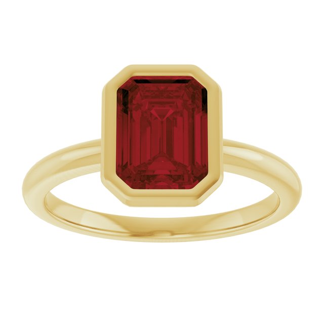 14K Yellow Gold Emerald 8 X 6 Mm Polished Natural Gem Solitaire Bezel-Set Ring Size 7