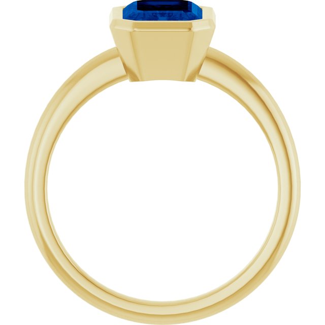 14K Yellow Gold Emerald 8 X 6 Mm Polished Lab-Grown Gem Solitaire Bezel-Set Ring Size 7