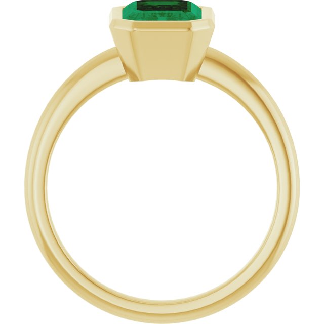 14K Yellow Gold Emerald 8 X 6 Mm Polished Lab-Grown Gem Solitaire Bezel-Set Ring Size 7