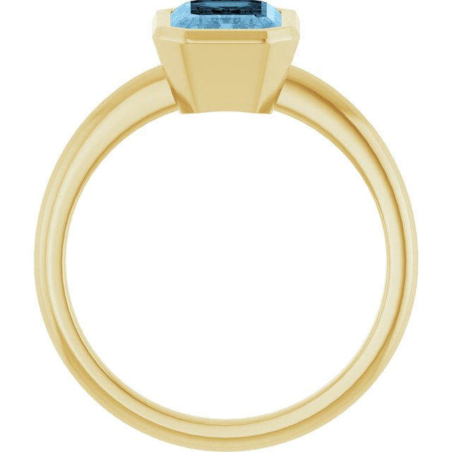 14K Yellow Gold Emerald 8 X 6 Mm Polished Natural Gem Solitaire Bezel-Set Ring Size 7