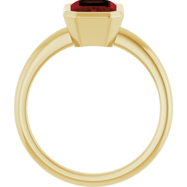 14K Yellow Gold Emerald 8 X 6 Mm Polished Natural Gem Solitaire Bezel-Set Ring Size 7