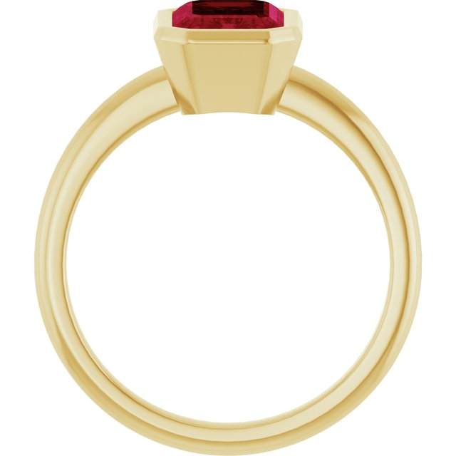 14K Yellow Gold Emerald 8 X 6 Mm Polished Lab-Grown Gem Solitaire Bezel-Set Ring Size 7