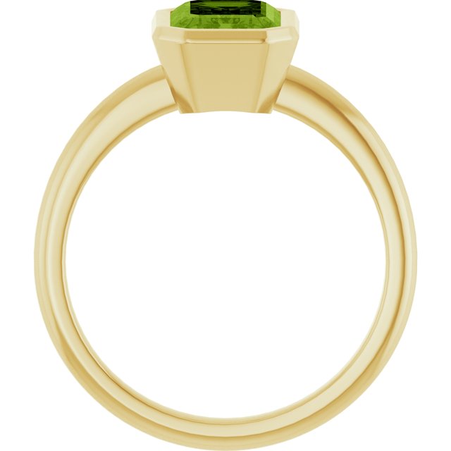 14K Yellow Gold Emerald 8 X 6 Mm Polished Natural Gem Solitaire Bezel-Set Ring Size 7