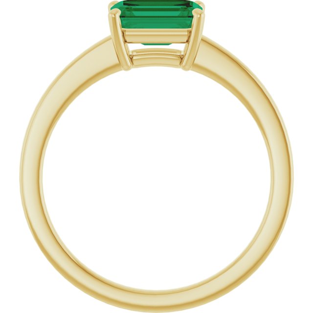 14K Yellow Gold Emerald 7 X 5 Mm Polished Lab-Grown Gem Solitaire Ring Size 7