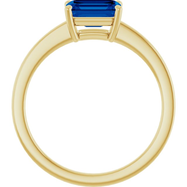 14K Yellow Gold Emerald 7 X 5 Mm Polished Lab-Grown Gem Solitaire Ring Size 7