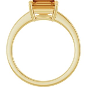 14K Yellow Gold  Emerald 8 X 6 Mm Polished Natural Citrine Solitaire Ring Size 7
