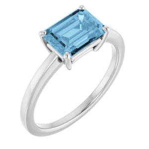 14K White Gold Emerald 8 X 6 Mm Polished Natural Sky Blue Topaz Solitaire Ring Size 7