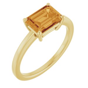 14K Yellow Gold  Emerald 8 X 6 Mm Polished Natural Citrine Solitaire Ring Size 7