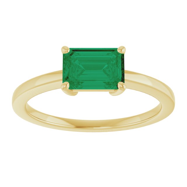 14K Yellow Gold Emerald 7 X 5 Mm Polished Lab-Grown Gem Solitaire Ring Size 7
