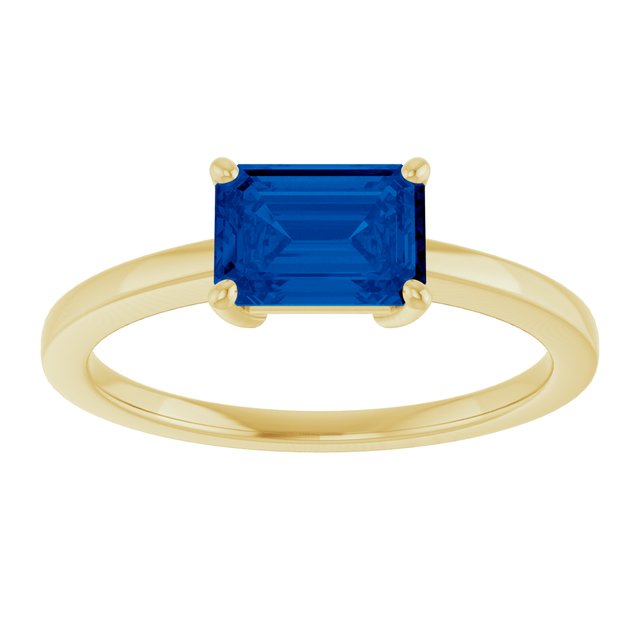 14K Yellow Gold Emerald 7 X 5 Mm Polished Lab-Grown Gem Solitaire Ring Size 7
