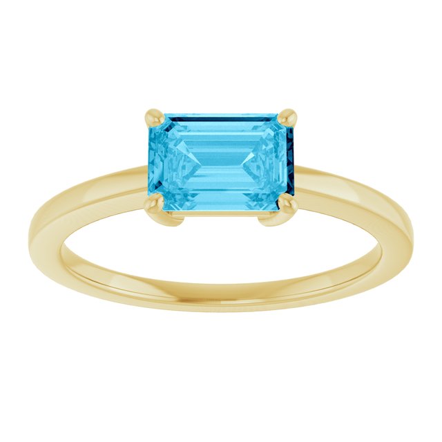 14K Yellow Gold Emerald 7 X 5 Mm Polished Natural Gem Solitaire Ring Size 7