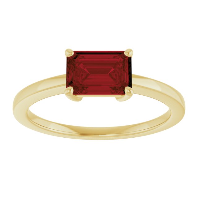 14K Yellow Gold Emerald 7 X 5 Mm Polished Natural Gem Solitaire Ring Size 7