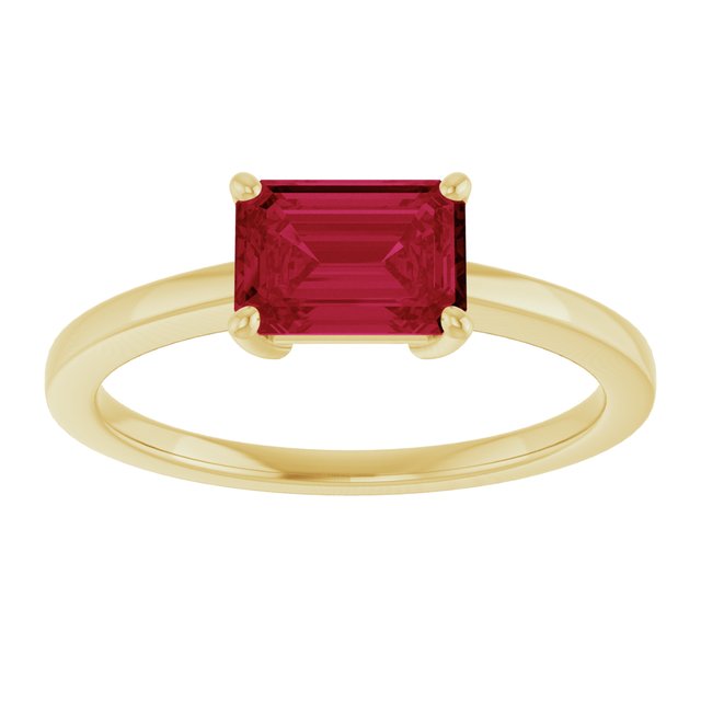 14K Yellow Gold Emerald 7 X 5 Mm Polished Lab-Grown Gem Solitaire Ring Size 7