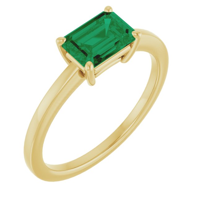 14K Yellow Gold Emerald 7 X 5 Mm Polished Lab-Grown Gem Solitaire Ring Size 7