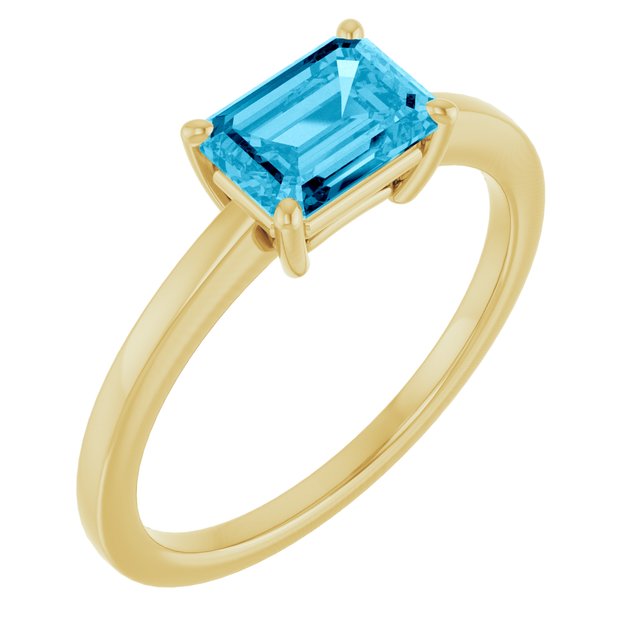 14K Yellow Gold Emerald 7 X 5 Mm Polished Natural Gem Solitaire Ring Size 7