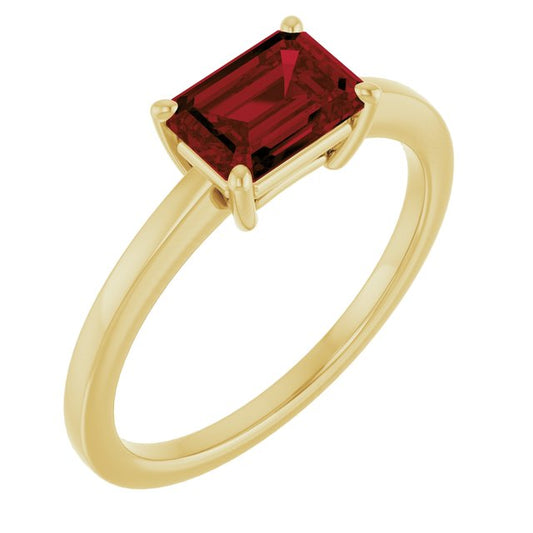14K Yellow Gold Emerald 7 X 5 Mm Polished Natural Gem Solitaire Ring Size 7