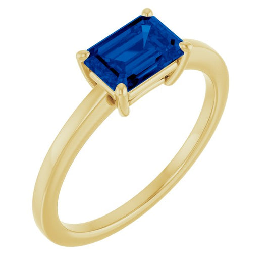 14K Yellow Gold Emerald 7 X 5 Mm Polished Lab-Grown Gem Solitaire Ring Size 7