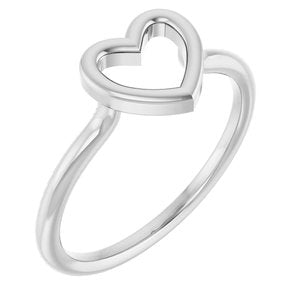14K White Gold Polished Heart Ring Size 7