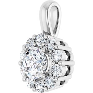 14K White Gold Round 4.8Mm G-H Si1-Si2 3/4 Ctw Lab-Grown Diamond Halo-Style Pendant