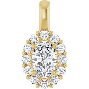 14K Yellow Gold Oval 6 X 4Mm G-H Si 3/4 Ctw Lab-Grown Diamond Halo-Style Pendant