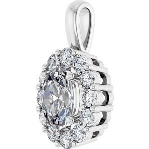 14K White Gold Oval 7 X 5Mm G-H Si 1 1/6 Ctw Lab-Grown Diamond Halo-Style Pendant