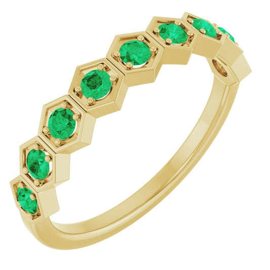 14K Yellow Gold Round 2.25 Mm Polished Natural Emerald Stackable Ring, Size 7